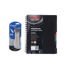 Deals, Discounts & Offers on Stationery - LUXOR Pilot O5 (Blue, Black, Green) Pen Combo with Executive Regular Notebook Ruled 300 Pages (Black)