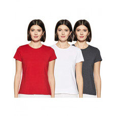Deals, Discounts & Offers on Women - [Size M] Amazon Brand - Symbol Women's Solid Regular Fit Half Sleeve T-Shirt (Combo Pack of 3)