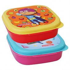 Deals, Discounts & Offers on  - Wonder Prime Plastic Kit Kat Lunch Box Set, 2 pc Lunch Box Small with Saparate Container & Spoon & Fork, Red Pink Color, Made in India