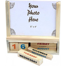Deals, Discounts & Offers on  - India Meets India Wooden Desk Calendar with Photo Frame by Skilled artisans of Uttar Pradesh (2)