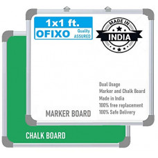 Deals, Discounts & Offers on  - OFIXO Non Magnetic 1x1 feet Feet Double Sided White Board and Chalk Board Both Side Writing Boards, one Side White Marker and Reverse Side Chalk Board Surface (1)