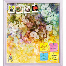Deals, Discounts & Offers on  - ArtzFolio White Flowers & Soft Color Leaves Bulletin Board Notice Pin Board | Vision Soft Board Combo with Thumb Push Pins | White Frame 12 x 13.4 inch (30 x 34 cms)