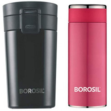 Deals, Discounts & Offers on  - Borosil Vacuum Insulated Hydra Coffeemate Stainless Steel Travel Mug - Spill Proof - hot and Cold + Borosil Stainless Steel Hydra Travelsmart - Vacuum Insulated Flask Water Bottle, 200 ML, Pink