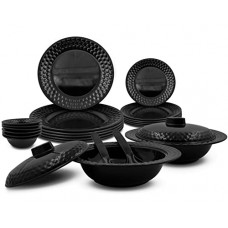 Deals, Discounts & Offers on  - Konvio Kitchen Black Melamine Unbreakable Dinner Set Collection of Microwave Safe Plates Bowl and Spoons (22 Pieces, Black)