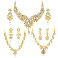 Deals, Discounts & Offers on Women - Sukkhi Dazzling Gold Plated Wedding Jewellery Austrian Diamond Choker Necklace Set Combo For Women (413CB1900)