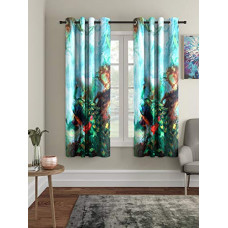 Deals, Discounts & Offers on  - Home Sizzler Digital Print 2 Piece Green Window Curtain, 5 feet