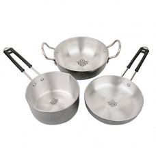 Deals, Discounts & Offers on Cookware - Taluka Aluminum Multi Purpose Fry Pan, Kadai and Sauce Pan, Silver, Set of 3