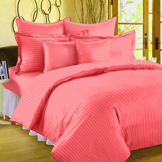 Deals, Discounts & Offers on  - HUESLAND by Ahmedabad Cotton Sateen Striped 220 TC Cotton Double Duvet Cover with 2 Pillow Covers - Peach