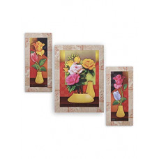 Deals, Discounts & Offers on  - Indianara Set of 3 Flowers in Vases Paintings (2976) without glass 6 X 13, 10.2 X 13, 6 X 13 INCH