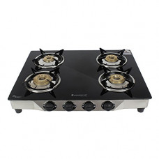Deals, Discounts & Offers on  - Wonderchef Energy 4 Burner Glass Cooktop, Black 8mm Toughened Glass with 1 Year Warranty, Soft Touch Knobs, Efficient Brass Burners, Stainless Steel Double Drip Tray