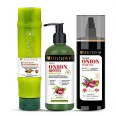 Deals, Discounts & Offers on Beauty Care - Soulflower Herbal Onion Oil 220ml, Onion Biotin Shampoo & Super Rich Silicon Free Conditioner