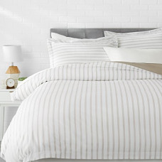 Deals, Discounts & Offers on  - AmazonBasics Microfiber 3 Pieces Queen Quilt/Duvet/Comforter Cover Set with Grey Striped with 2 Pillow Covers