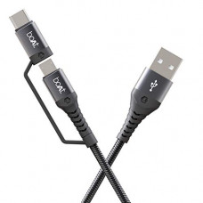 Deals, Discounts & Offers on  - Boat Deuce USB 300 2 in 1 Type-C & Micro USB Stress Resistant, Sturdy Cable with 3A Fast Charging & 480mbps Data Transmission, 10000+ Bends Lifespan and Extended 1.5m Length(Mercurial Black)