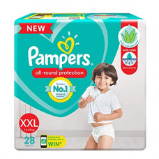 Deals, Discounts & Offers on Baby Care - Pampers All round Protection Pants, Double Extra Large size baby diapers (XXL) 28 Count, Lotion with Aloe Vera