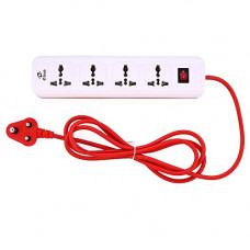 Deals, Discounts & Offers on Electronics - E-Tech 4 Socket Power Strip with Surge Protector | Extension Cord | Extension Box Board | Spike Guard | LED Indicator - 1.5 M Long Cable (Red White)