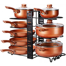 Deals, Discounts & Offers on  - SKAFA 8 Tiers Large Capacity Adjustable Iron Pots and Pans Holder Rack Organizer with 3 DIY Methods (Black, 39.4 x 29.2 x 10.2 cm)