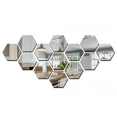 Deals, Discounts & Offers on Home Improvement - Walltech Hexagon 13 Silver 3D Mirror Acrylic Wall Sticker