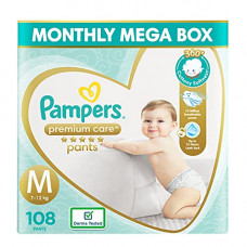 Deals, Discounts & Offers on Baby Care - Pampers Premium Care Pants, Medium size baby diapers (M), 108 Count, Softest ever Pampers pants
