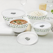 Deals, Discounts & Offers on  - Larah by BOROSIL Sage Opalware Solid Microwave Safe Mixing and Serving Bowl Set (500 ml, 750 ml, 1000 ml, 1500 ml, White) - Set of 4