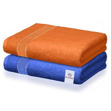 Deals, Discounts & Offers on  - Heart Home Cotton Style Premium 2 Pieces Bath Towel, 500 GSM(Brown & Blue), Standard (HEARTXY011763)