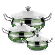 Deals, Discounts & Offers on Cookware - Hometronics Tool Touch Premium Quality Stainless Steel Dish Set Cookware Pot with lid, Set of 3 (750ml, 1100ml,1550ml), Metalic Green Color, Induction Base