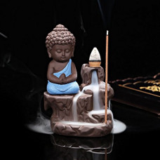 Deals, Discounts & Offers on  - eCraftIndia Meditating Blue Monk Buddha Smoke Backflow Cone Incense Holder with 10 Smoke Backflow Scented Cone Incenses
