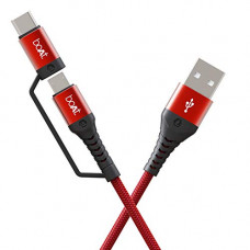 Deals, Discounts & Offers on  - boAt Deuce USB 300 2 in 1 Type-C & Micro USB Stress Resistant, Tangle-Free, Sturdy Cable with 3A Fast Charging & 480mbps Data Transmission, 10000+ Bends Lifespan and Extended 1.5m Length(Martian Red)