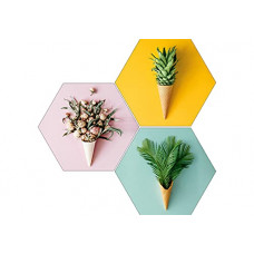 Deals, Discounts & Offers on  - SAF Preety Flower and Leaf in Cone Pot 3 Piece UV Textured Multi-Effect Self adheshive Painting 17 Inch X 17 Inch
