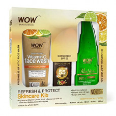 Deals, Discounts & Offers on Beauty Care - WOW Skin Science Summer Skin Care Face Kit - consists of 99% Pure Aloe Vera Gel, Sunscreen Lotion SPF-55 PA+++ & Vitamin C Face Wash Paper Tube - Net Vol. 260mL