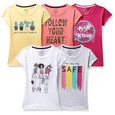 Deals, Discounts & Offers on  - [Size 9 - 14YRS] Easybuy Girl's Regular Fit T-Shirt (Pack of 5)