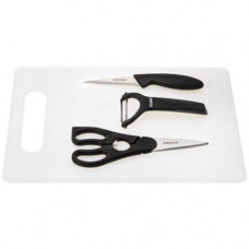 Deals, Discounts & Offers on  - Amazon Brand - Solimo Chopping Board Set of 4 (Includes: Knife, Scissor, Peeler and Chopping Board) - Plastic, Black