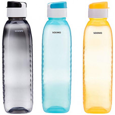 Deals, Discounts & Offers on  - Amazon Brand - Solimo Plastic Water Bottle Set with Flip Cap (3 pieces, Multicolour, Dotted pattern)