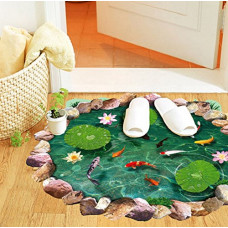 Deals, Discounts & Offers on  - JAAMSO ROYALS Pond Red Fishes Flowers Green Leaves Wall Decal Wall Sticker