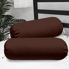 Deals, Discounts & Offers on  - Cloth Fusion Round Bolster Pillow Covers Set of 2 | Soft & Shiny Diwan Pillow Cases |16 X 32 inches, Dark Brown
