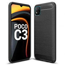 Deals, Discounts & Offers on Mobile Accessories - E-COSMOS Back Cover For Poco C3 (Carbon Fibre | Black)