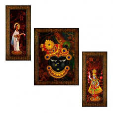 Deals, Discounts & Offers on  - Indianara Set of 3 Lord Jaggannath Paintings (2459) Without Glass 6 X 13, 10.2 X 13, 6 X 13 INCH