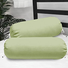 Deals, Discounts & Offers on  - Cloth Fusion Round Bolster Pillow Covers Set of 2 | Soft & Shiny Diwan Pillow Cases |16 X 32 inches, Pista