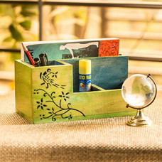 Deals, Discounts & Offers on  - ExclusiveLane Wooden Decorative Study Table Organizer Cum Pen Stand (Green) (EL-007-031)