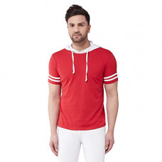 Deals, Discounts & Offers on Men - [Size L, XL] GRITSTONES Men's Regular Fit Cotton Blend Color Block Hooded Neck Half Sleeves Casual T-Shirt