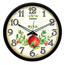 Deals, Discounts & Offers on  - Amazon Brand - Solimo 12-inch Wall Clock - pomegranate (Silent Movement, Black Frame)