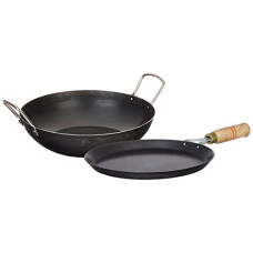 Deals, Discounts & Offers on Cookware - Amazon Brand - Solimo Sheet Metal Iron Cookware Set of 2 Pcs (Tawa 23 cm, Kadai 24 cm, Induction Friendly