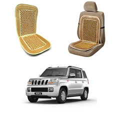Deals, Discounts & Offers on  - Oshotto Car Wooden Bead Seat Cushion with Velvet Border Compatible with Mahindra Tuv-300 - Beige - 1 Piece