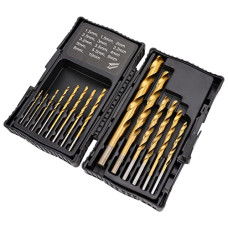 Deals, Discounts & Offers on Home Improvement - AmazonBasics High Speed Steel Drill Set For Metal, Wood, & Plastic, 14 Pieces, 1.5 - 10mm