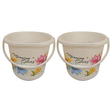 Deals, Discounts & Offers on  - Kuber Industries Floral 2 Piece Plastic Bucket Set, 16 litres, Off White (CTKTC1837)