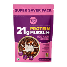 Deals, Discounts & Offers on  -  Yogabar High Protein Muesli, Choco Almond & Cranberry, 21g Protein Muesli Whey Protein Isolate, Almonds & Probiotics, Muesli with Dark Chocolate, Nuts, Seeds, Dried Fruits, Protein Snacks 850g