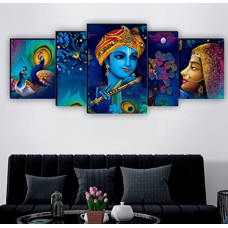 Deals, Discounts & Offers on  - SAF Set of 5 Radha Krishna with couple peacock UV Textured Home Decorative Gift Item MDF Panel Painting 18 Inch X 42 Inch SANFPNL31211