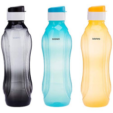 Deals, Discounts & Offers on  - Amazon Brand - Solimo Plastic Water Bottle Set with Flip Cap (3 pieces, Multicolor, Wavy pattern)