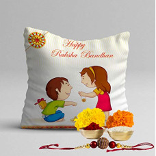 Deals, Discounts & Offers on  - STITCHNEST Printed Rakhi Canvas Cotton Cushion Cover
