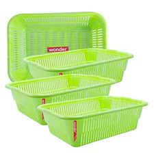 Deals, Discounts & Offers on  - Wonder Plastic Natasha 1013 Fruit Basket Set, 4 Pcs Basket, Green Color, Made in India, KBS02580