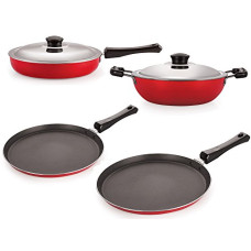 Deals, Discounts & Offers on Cookware - Nirlon Non-Stick Kitchenware Kitchen Cooking Utencil Combo Set Offer, (FT13_FP13_DKDB_FT10),Red & Black Color
